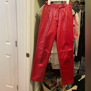 High-waist Red Leather Pants - Vintage